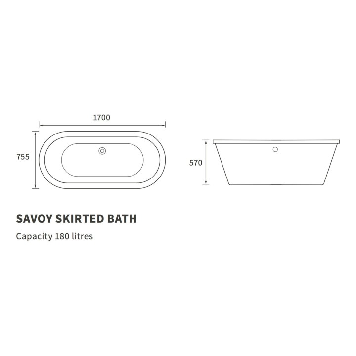 Niro Freestanding Double Ended Luxury Bath - 1700mm(l) x 755mm(w) x 570mm(h)
