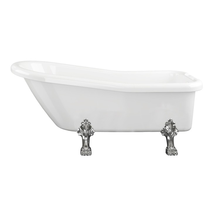 Cortina Freestanding Single Ended Traditional Bath with Chrome Feet - 1530mm(l) x 670mm(w) x 760mm(h) - 2 Tap Holes