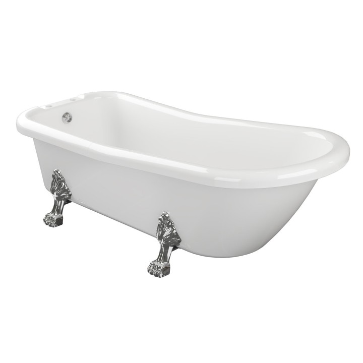 Cortina Freestanding Single Ended Traditional Bath with Chrome Feet - 1530mm(l) x 670mm(w) x 760mm(h) - 2 Tap Holes