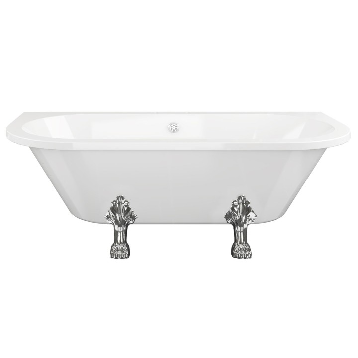 Sonata Freestanding Back To Wall Double Ended Traditional Bath with Chrome Feet - 1700mm(l) x 800mm(w) x 600mm(h) - 2 Tap Holes