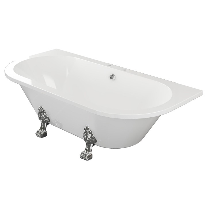 Sonata Freestanding Back To Wall Double Ended Traditional Bath with Chrome Feet - 1700mm(l) x 800mm(w) x 600mm(h) - 2 Tap Holes