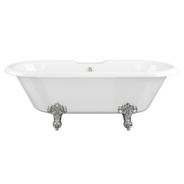 Rondo Freestanding Double Ended Traditional Bath with Chrome Feet - 1690mm(l) x 740mm(w) x 620mm(h) 2 Tap Holes