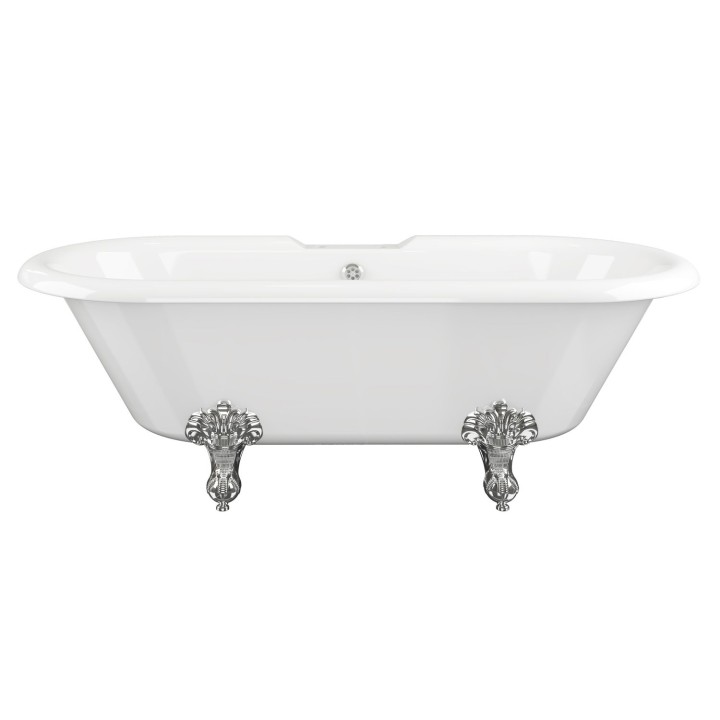 Rondo Freestanding Double Ended Traditional Bath with Chrome Feet - 1690mm(l) x 740mm(w) x 620mm(h) 2 Tap Holes