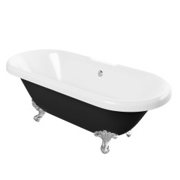 Rondo Freestanding Double Ended Traditional Black Bath with Chrome Feet - 1690mm(l) x 740mm(w) x 620mm(h) 2 Tap Holes