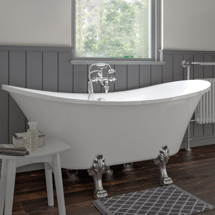 Vitara Freestanding Double Ended Traditional Bath with Chrome Feet - 1760mm(l) x 710mm(w) x 775mm(h)
