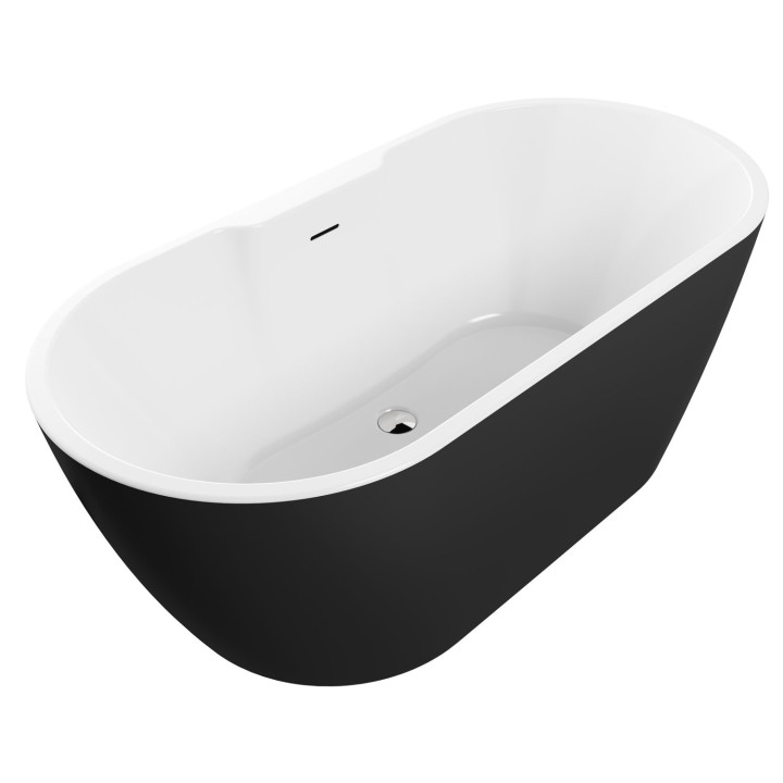 Centura Black Freestanding Double Ended Luxury Bath & Chrome Integrated Waste - 1655mm(l) x 745mm(w) x 580mm(h)