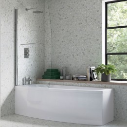 Chrome Space Saver Hinged Bath Screen 900mm(w) x 1500mm(h) - 6mm Glass - 180 Degree Pivot
