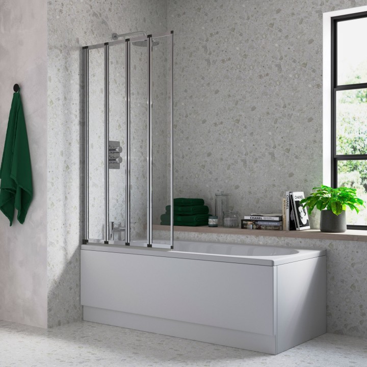 Chrome Framed Four Fold Multi-Hinged Bath Screen 800mm(w) x 1400mm(h) - 6mm Glass