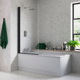 Black Hinged Bath Screen 800mm(w) x 1500mm(h) - 6mm Glass - 180 Degree Pivot