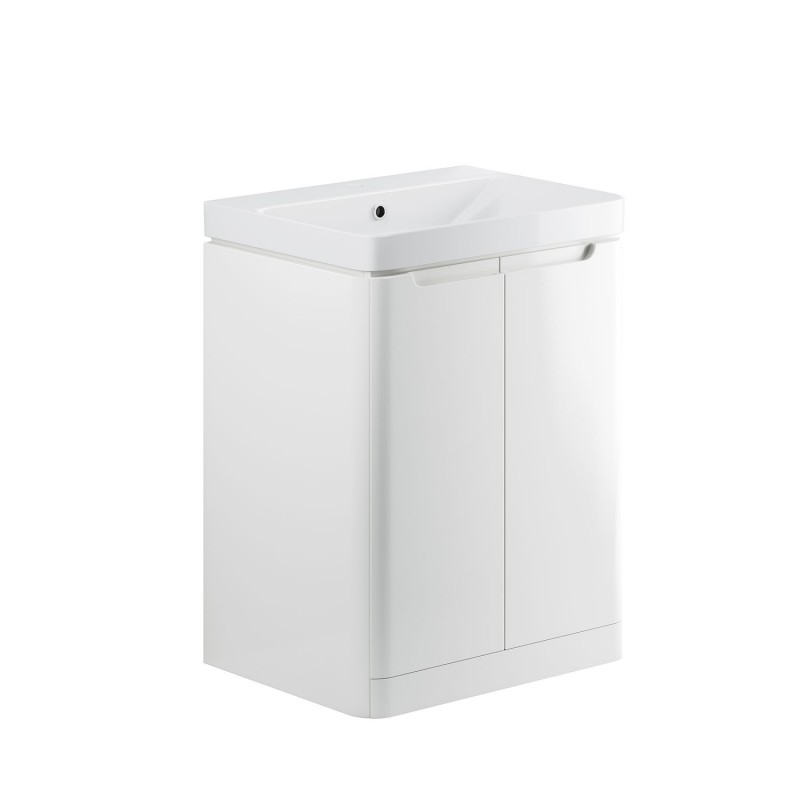 Kyoto 600mm(w) 2 Door Floor Standing Basin Unit - White Gloss