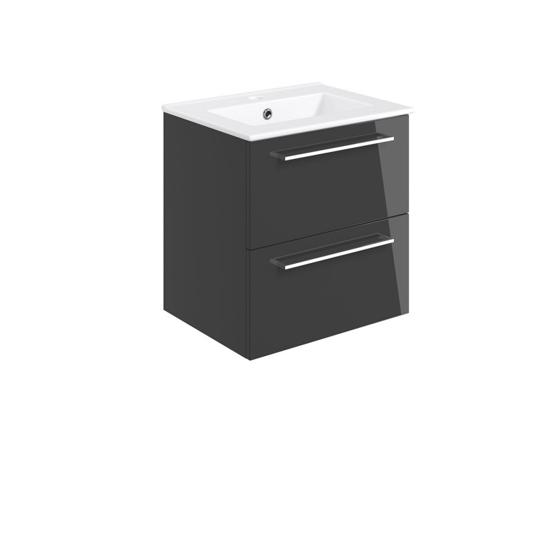 Naha 510mm(w) Wall Hung 2 Drawer Basin Unit With Basin - Anthracite Gloss