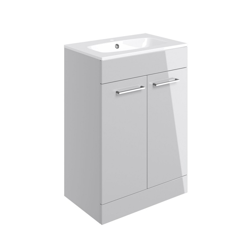 Naha 610mm(w) Floor Standing 2 Door Basin Unit With Basin - Grey Gloss
