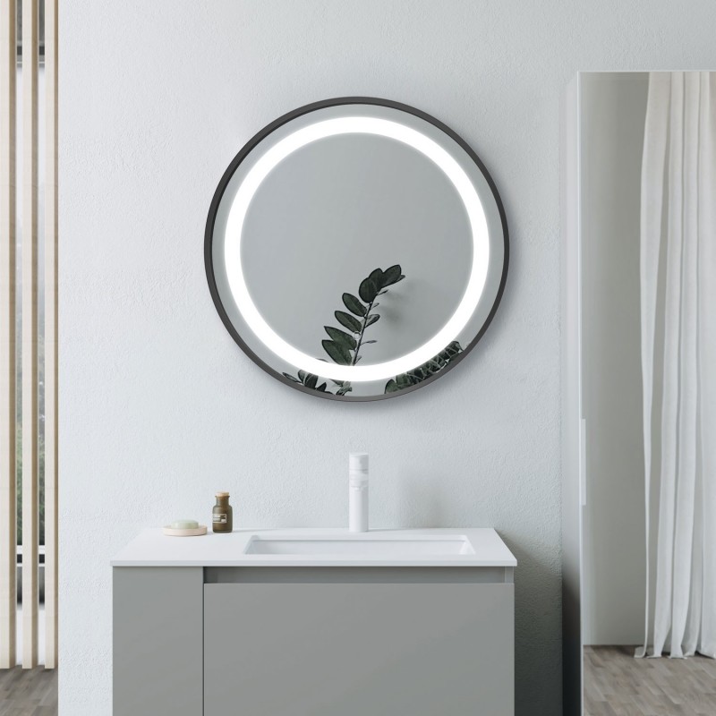 Oregon 600mm Round Front-Lit LED Mirror - Matt Black