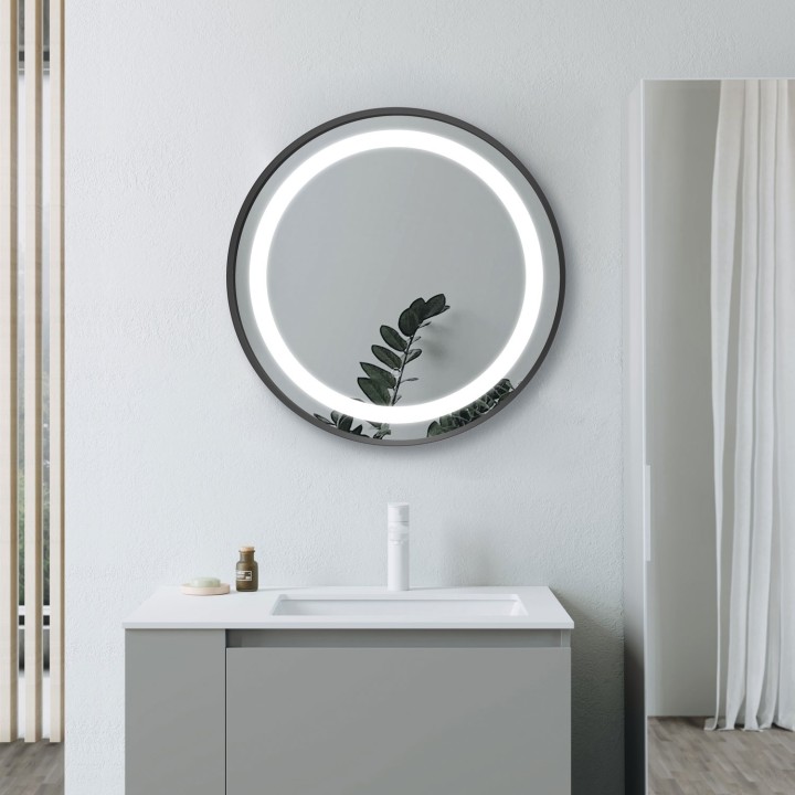 Oregon Matt Black 600mm Round Front-Lit LED Mirror