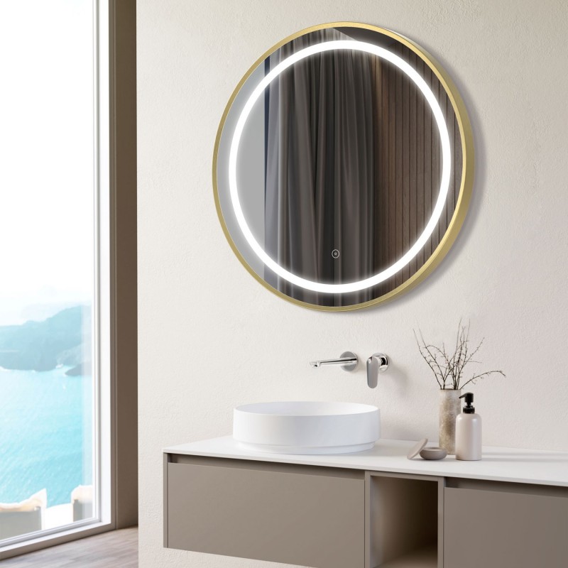 Oregon 600mm Round Front-Lit LED Mirror - Brushed Brass