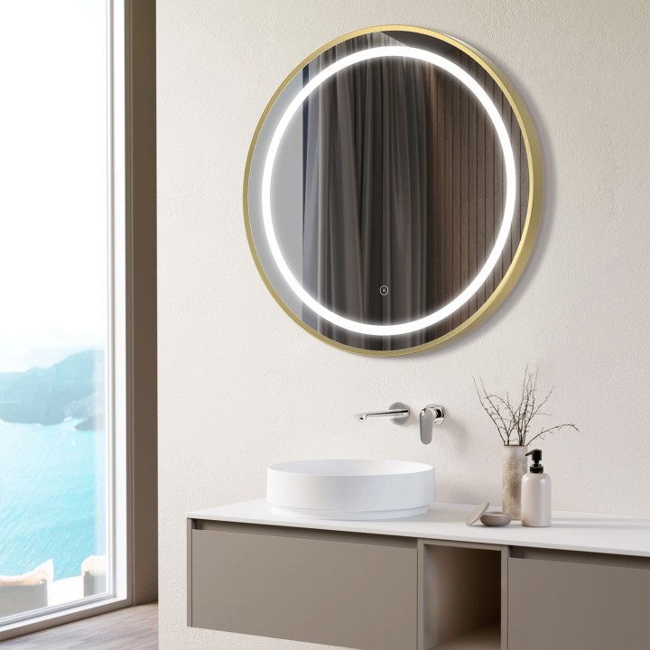 Oregon Brushed Brass 600mm Round Front-Lit LED Mirror
