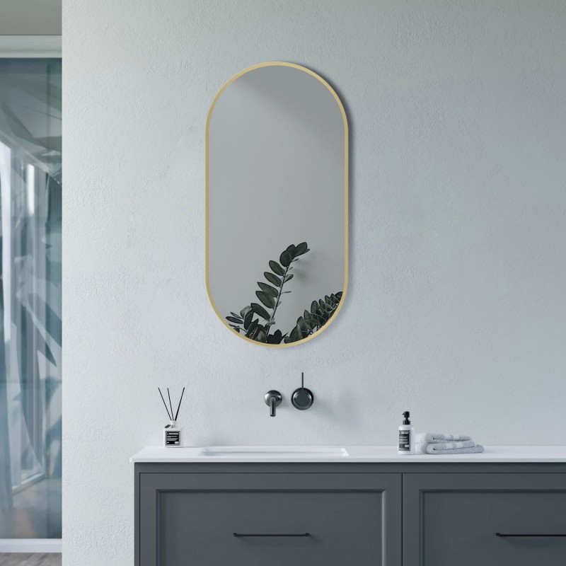 Virginia 400mm(w) x 800mm(h) Oblong Mirror - Brushed Brass - Insitu