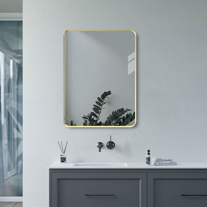 Virginia 600mm(w) x 800mm(h) Rectangle Mirror - Brushed Brass - Insitu