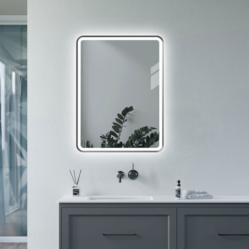 Carolina 600mm(w) x 800mm(h) Rectangle Front-Lit LED Mirror - Matt Black