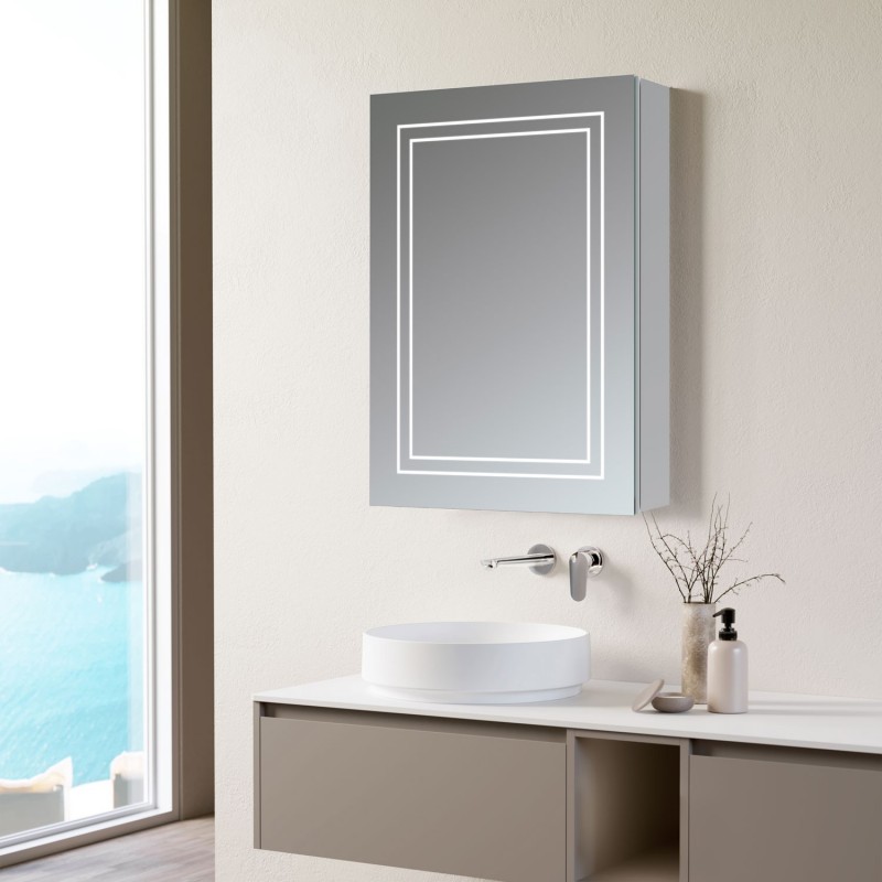 California 500mm(w) 1 Door Front-Lit LED Mirror Cabinet