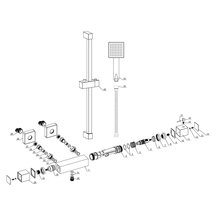 Madrid Chrome Cool-Touch Square Thermostatic Bar Shower Mixer