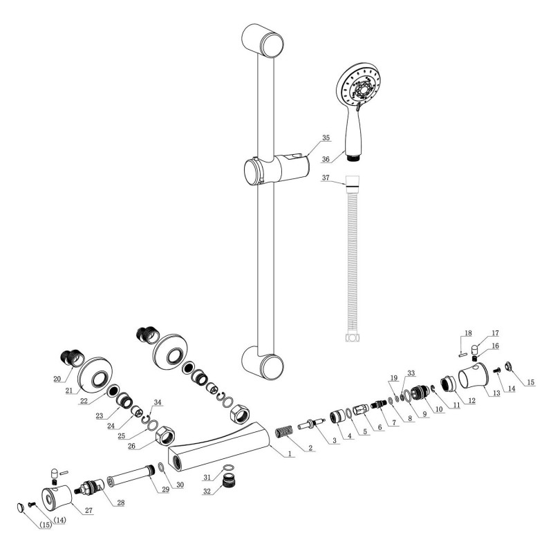 Murcia Low Pressure Thermostatic Bar Mixer Shower