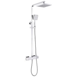 Madrid Chrome Cool-Touch Square Thermostatic Shower Mixer with Riser & Overhead Kit (200mm Shower Head)