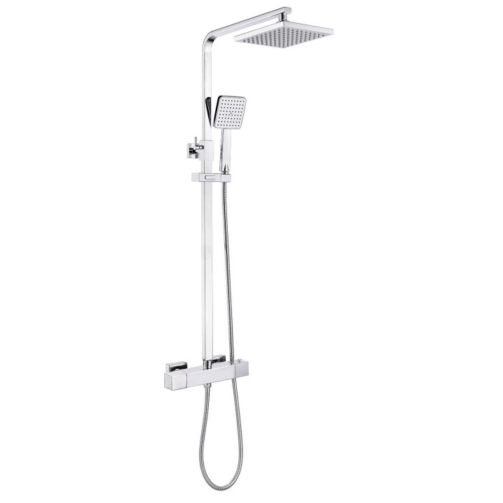 Madrid Chrome Cool-Touch Square Thermostatic Shower Mixer with Riser & Overhead Kit (200mm Shower Head)