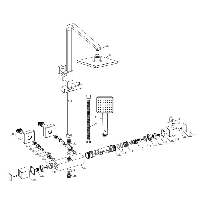 Madrid Chrome Cool-Touch Square Thermostatic Shower Mixer with Riser & Overhead Kit (200mm Shower Head)