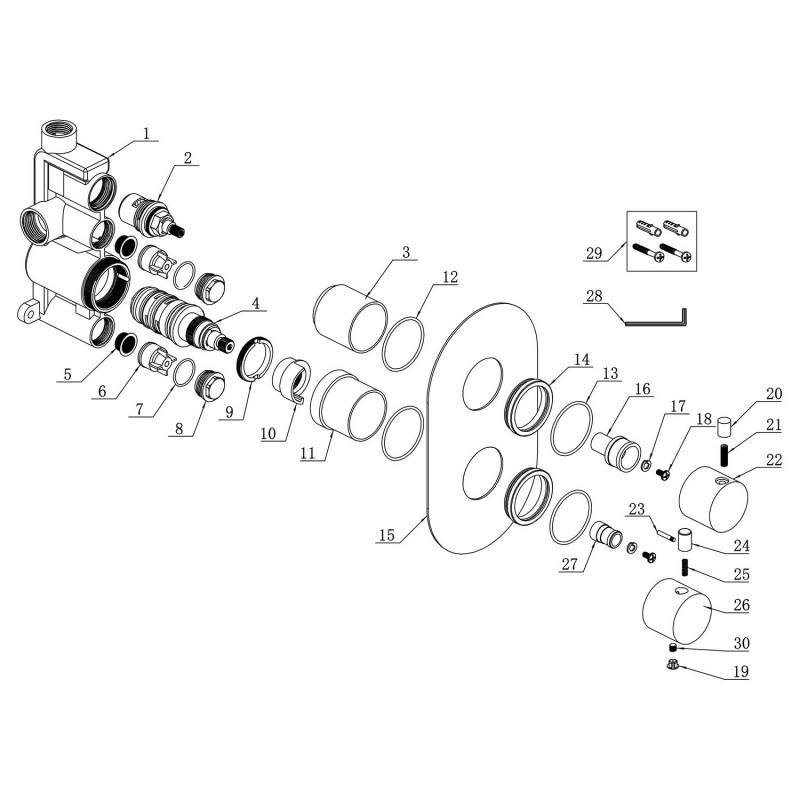 Seville Thermostatic Twin Shower Valve - Single Outlet