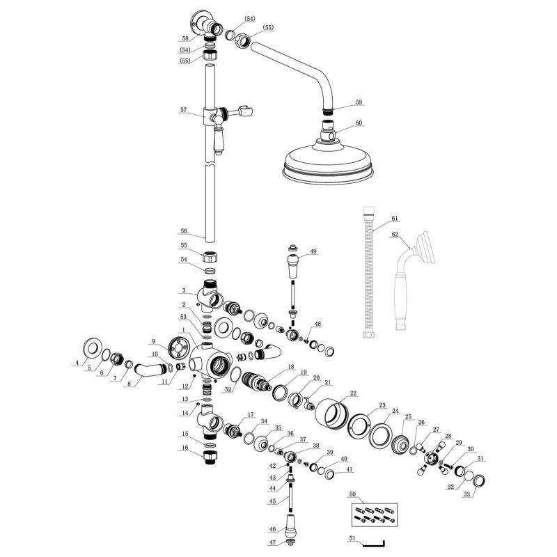 Traditional Exposed Two Outlet With Riser Kit & Overhead