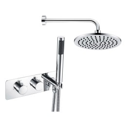 Burgos Chrome Shower Pack - Twin Outlet with Handset & Overhead Wall Mounted Rainfall Shower