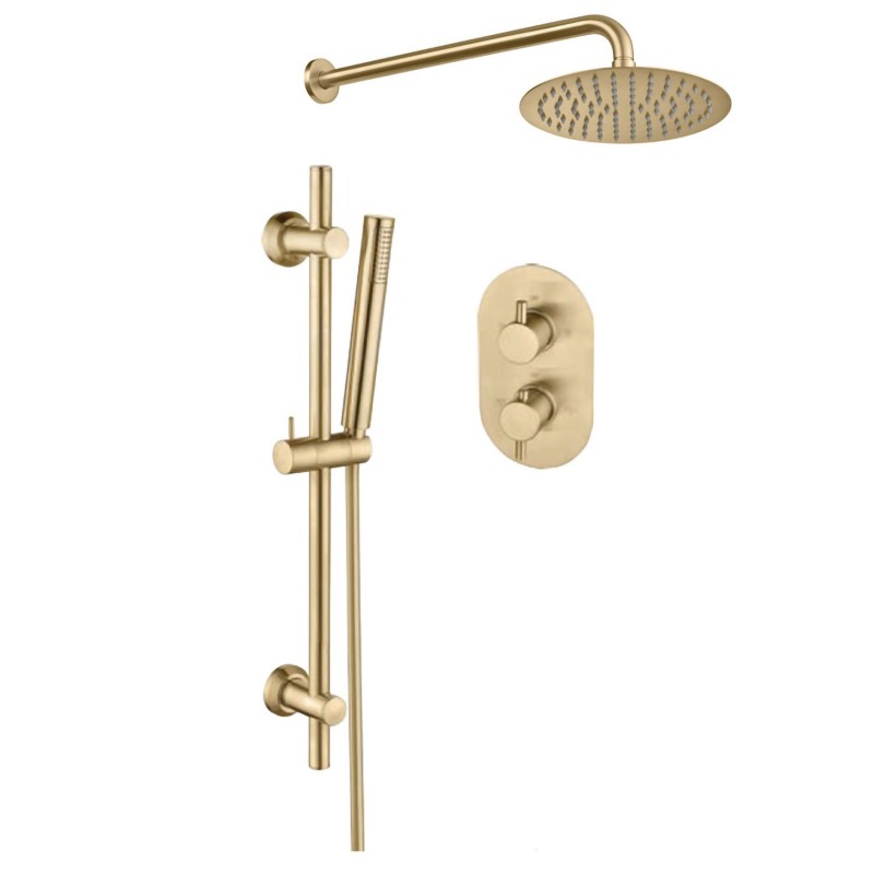 Two Outlet Shower With Riser & Overhead Kit - Brushed Brass