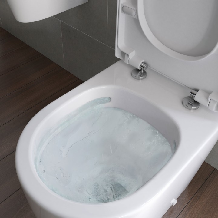Milan Rimless Closed Coupled Flush to Wall Toilet & Soft Close Seat
