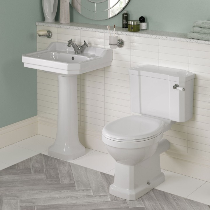 Bari Traditional Closed Coupled Open Back Toilet & Soft Close Seat