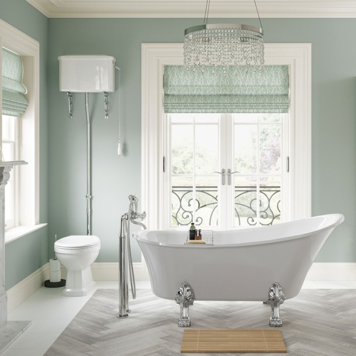 Bari Traditional Closed Coupled Open Back Toilet & Satin White Wood Effect Seat