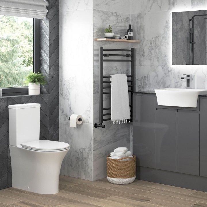 Salerno Rimless Closed Coupled Open Back Toilet & Soft Close Seat