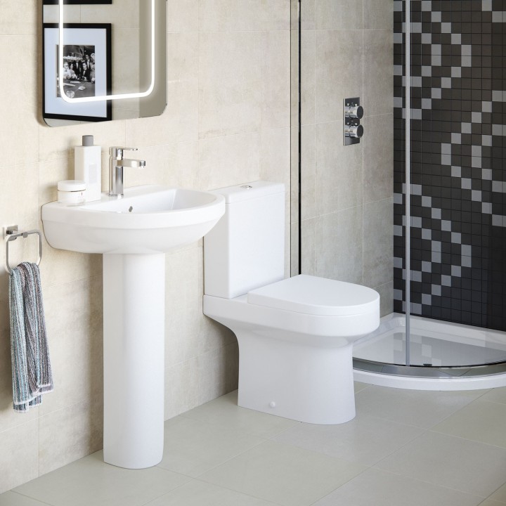 Palermo Closed Coupled Flush to Wall Toilet & Soft Close Seat