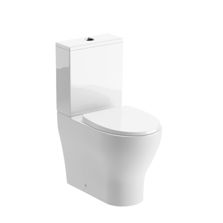 Trento Rimless Closed Coupled Flush to Wall Toilet & Soft Close Seat