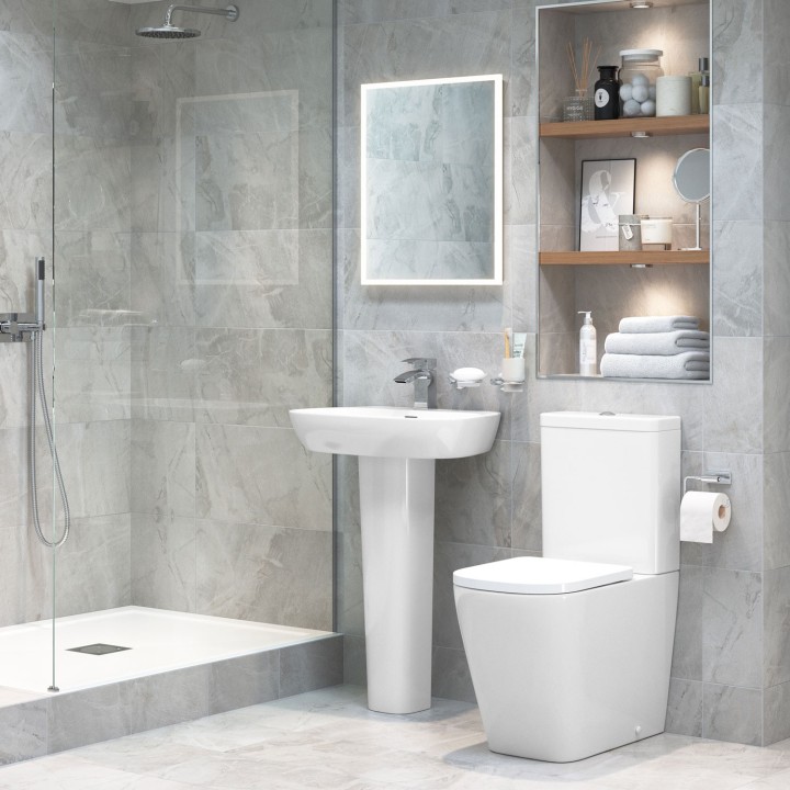 Messina Rimless Comfort Height Close Coupled Compact Short Projection Open Back Toilet & Seat