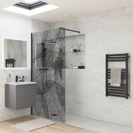 Lowri Matt Black Leaf Design 8mm Wetroom Panel - 1200mm(w)