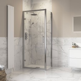 800mm to 900mm (w) Lowri Chrome Hinged Door 8mm Side Panels for Shower Enclosures - 2 Sizes