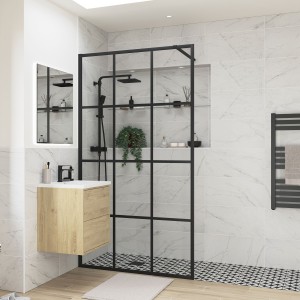 Lowri Matt Black 8mm Framed Wetroom Panels - 4 Sizes