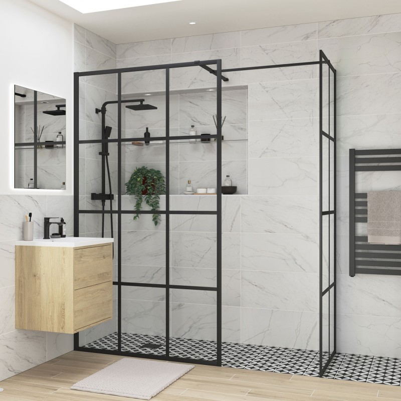 Lowri Matt Black 8mm Framed Wetroom Panels - 4 Sizes