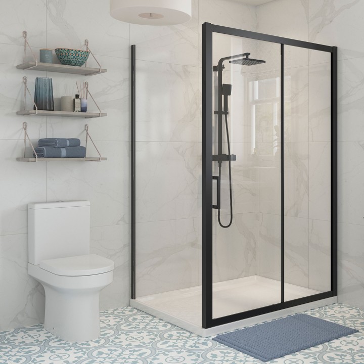 Elin Framed Black Sliding Shower Door 1000mm to 1700mm (w) - 7 Sizes