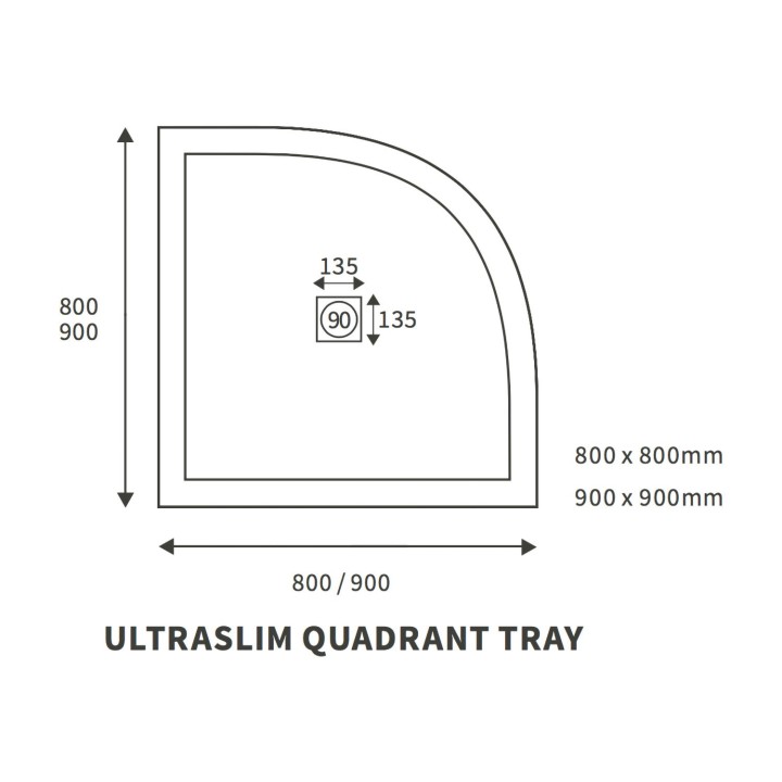 25mm Ultra-Slim Quadrant Trays Includes Chrome Waste 900mm (W) - Mid Waste Location