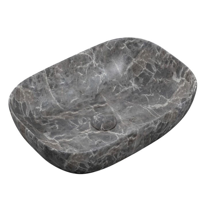 Aria 460mm (W) x 330mm (H) Ceramic Washbowl & Built In Waste - Grey Marble Effect