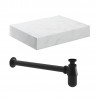 Kenzo 600mm (W) x 100mm (H) x 460mm (D) Wall Hung White Marble Basin Shelf & Black Bottle Trap