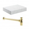 Kenzo 600mm (W) x 100mm (H) x 460mm (D) Wall Hung White Marble Basin Shelf & Brushed Brass Bottle Trap