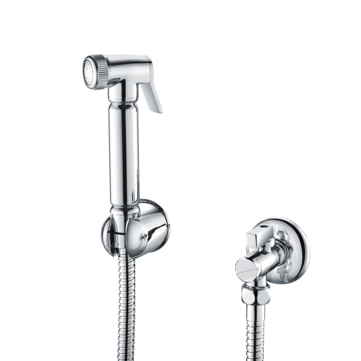 Chrome Douche Kit, Spray Handle, Wall Bracket, Hose & Outlet Elbow Valve